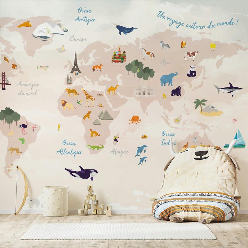 WORLD MAP - Papier Peint Panoramique L336xH270cm Beige Planisphère