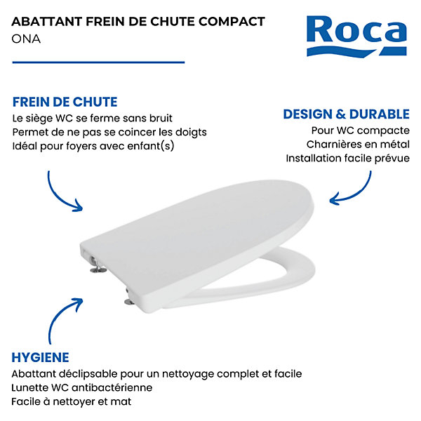 Abattant WC frein de chute compact déclipsable rond ROCA Ona blanc mat