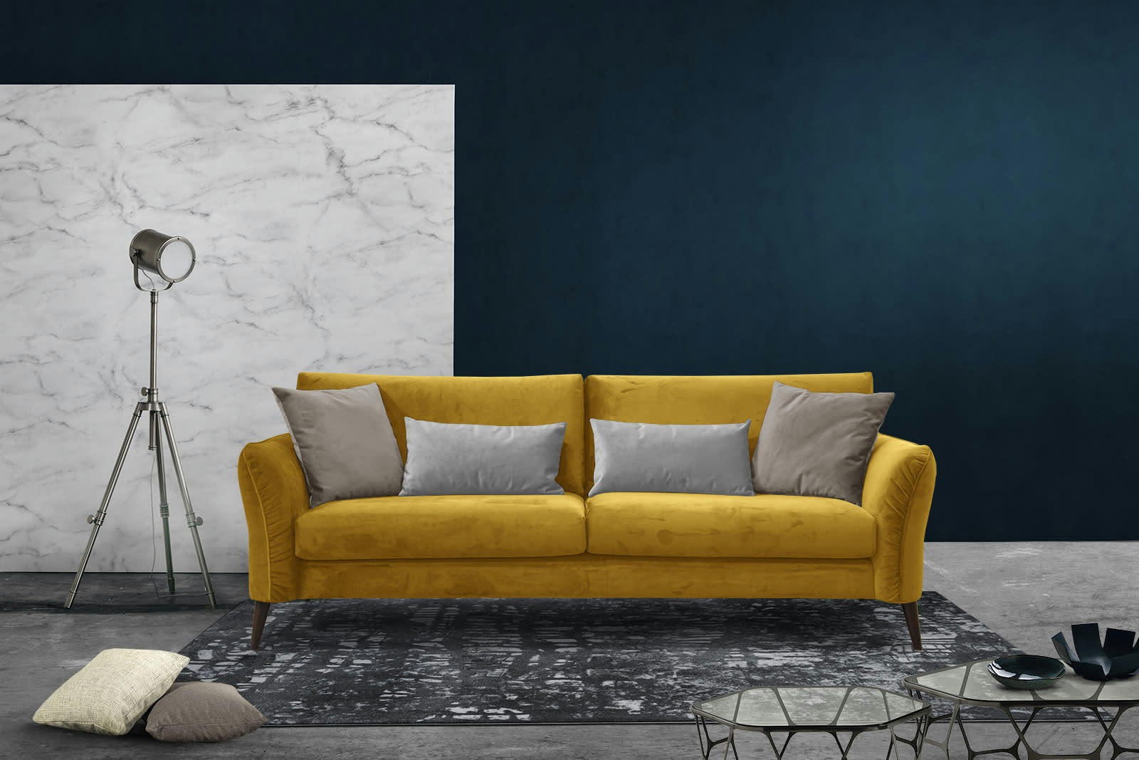 FIGARI - Canapé 3 places tissu jaune