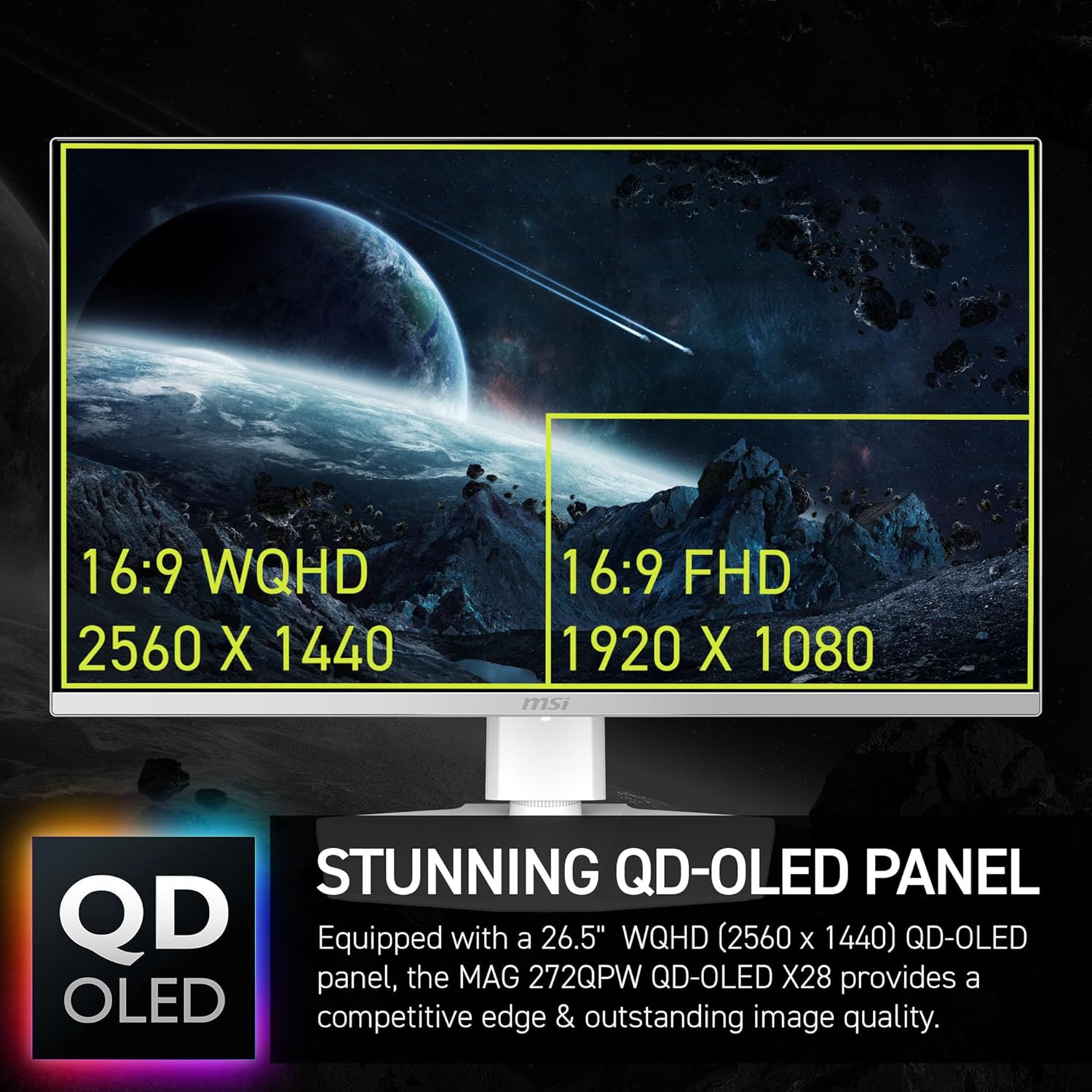 msi MAG 272QPW QD-OLED X28 27-inch 2560 x 1440 (QHD) Gaming Monitor  280Hz  Adaptive-Sync  HDR Ready  HDMI  VGA Port  VESA Mountable  Tilt  4-Side Slim Bezel  0.03ms  White