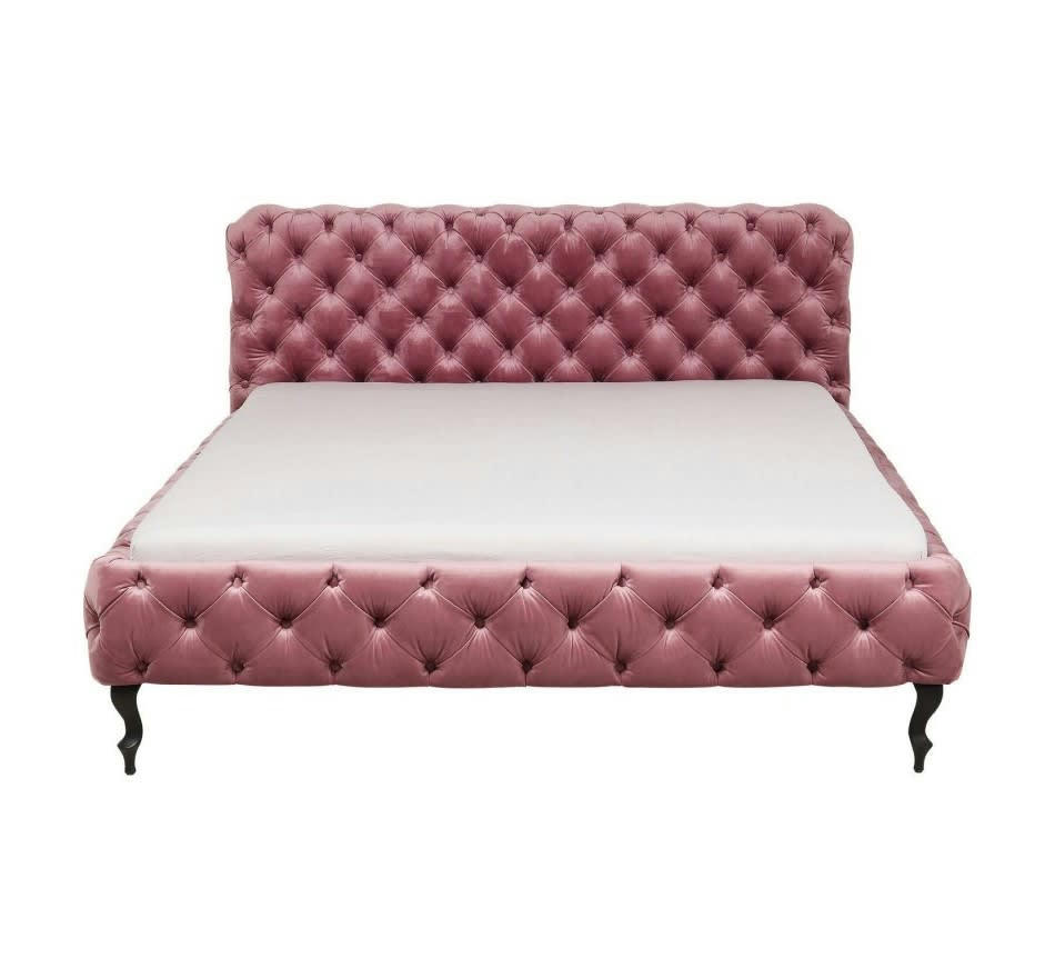 DESIRE - Lit 180x200 capitonné en velours rose