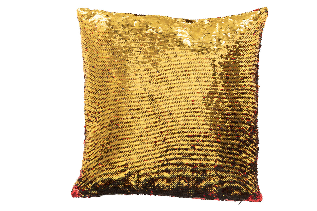 J-Line kussen Omkeerbaar Sequin - katoen/linnen - rood/goud