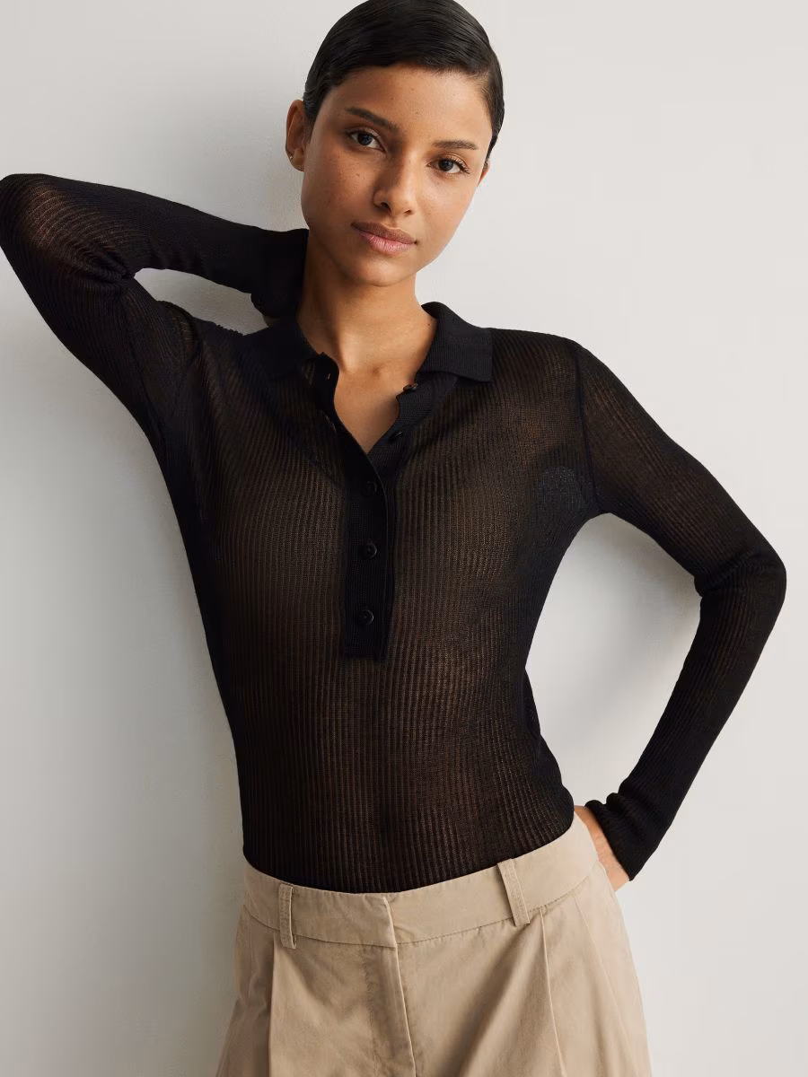 Mesh Jersey Polo Blouse