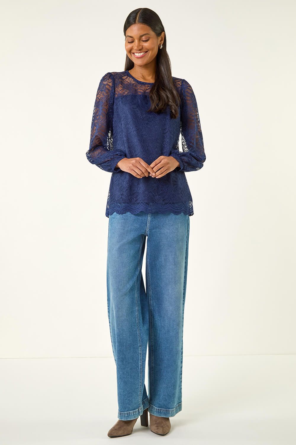 Roman Lace Jersey Stretch Top