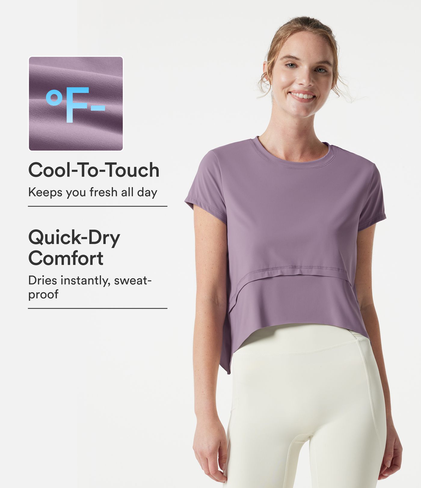 Haut de sport de running Halara UltraSculpt™ Cool, séchage rapide, col rond, manches courtes, ourlet asymétrique haut-bas, coupe ample — UPF50