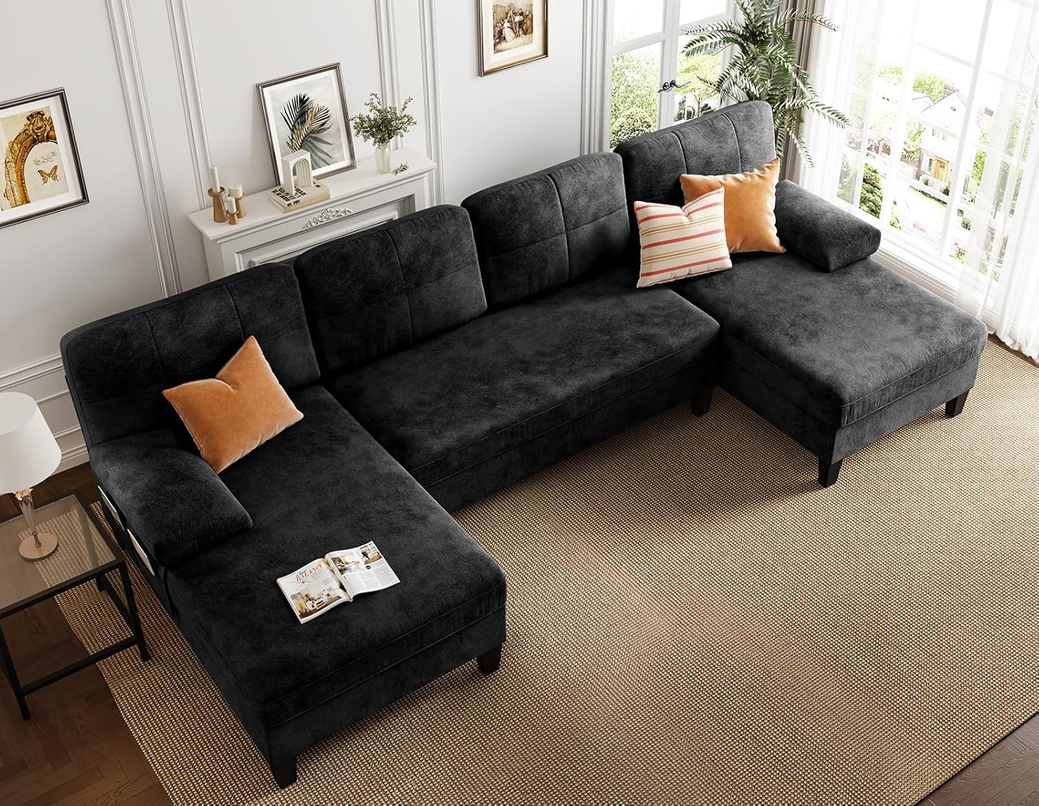 KKL Sectional 112 Inches Sofa Couch - 4 Seater U Shape Convertible Soft Couch with Side Storage for Living Room, Home Sofas with Chaise, Modern Couches for Apartment, Meeting Room Furniture, Bedroom