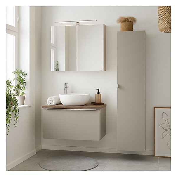 Ensemble de salle de bain VANTA taupe : meuble sous vasque 80cm et plan vasque