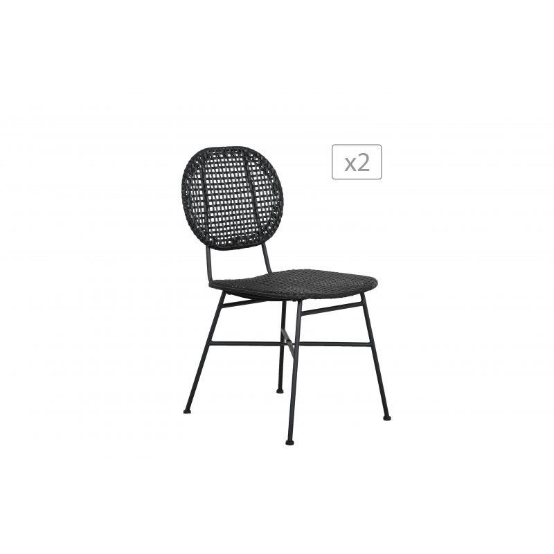 GELA - Lot de 2 chaises en résine tressée coloris noir
