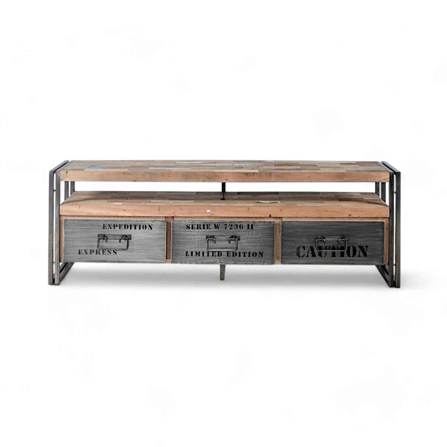 Meuble TV industriel 3 tiroirs CARAVELLE