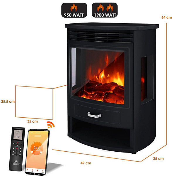 Cheminée Radiateur Soufflant électrique avec Télécommande - Puissance 2000W, Chauffage Céramique Oscillant