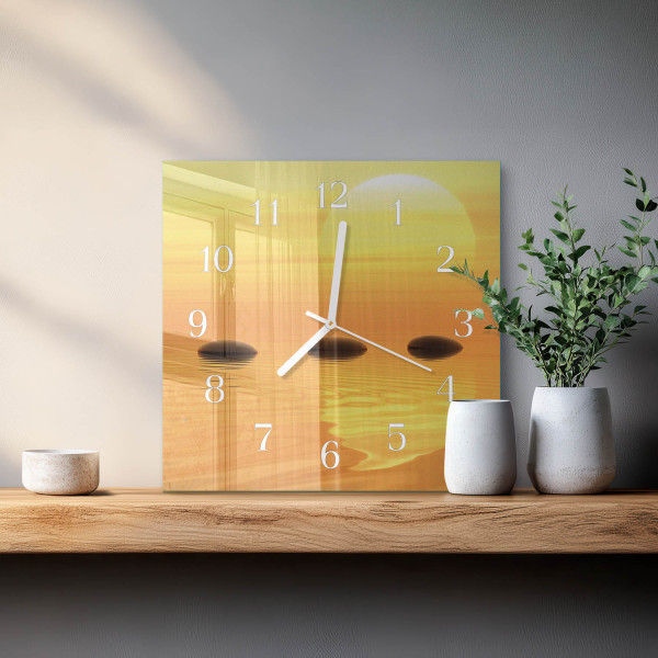 Dekoracyjny zegar 30x30 Woda Słońce design na ścianę