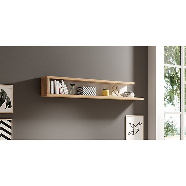 Etagère murale SINATRA180 cm coloris chene et blanc brillant