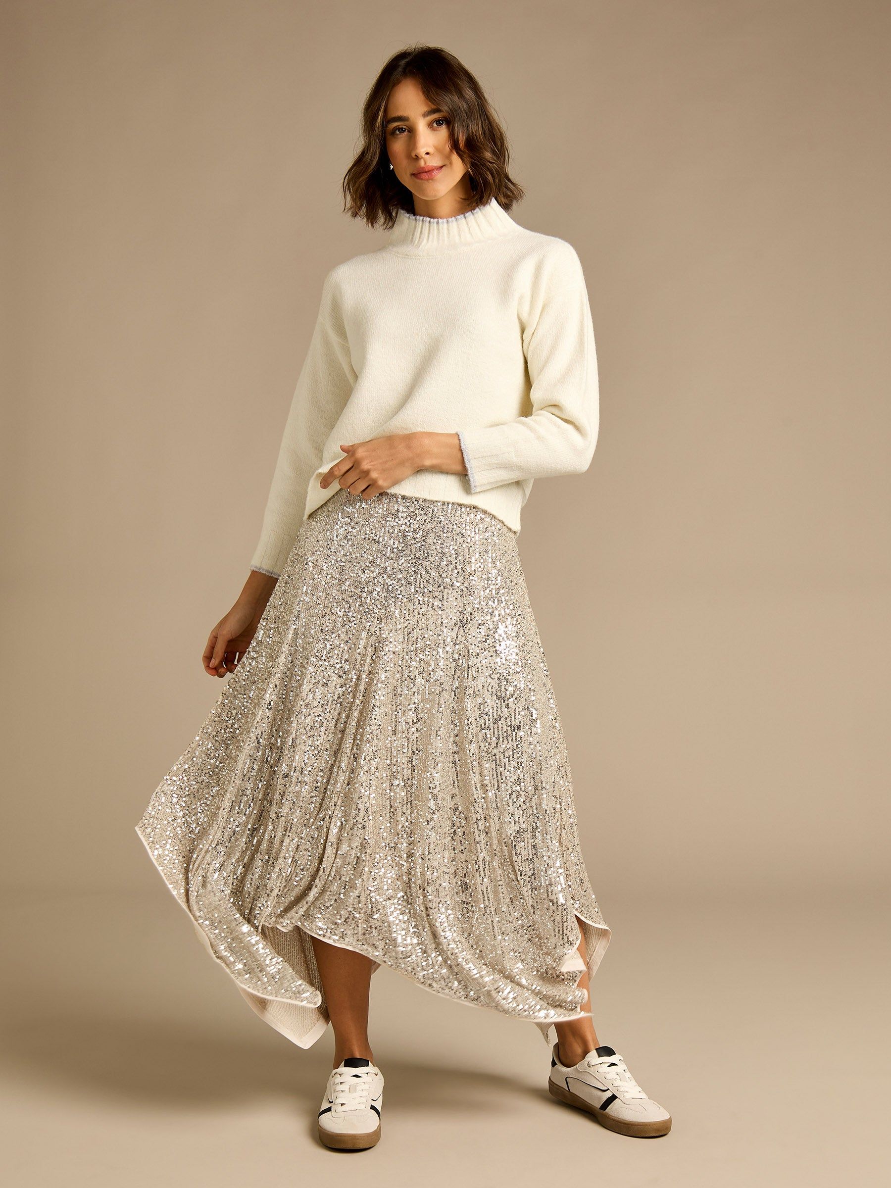 GWD by GEORGE W. DAVIES GWD Jenna Silver Sequin Hanky Hem Skirt