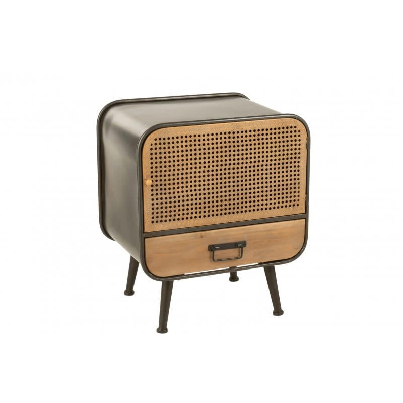 BOIS - Table 1 tiroir métal noir bois naturel