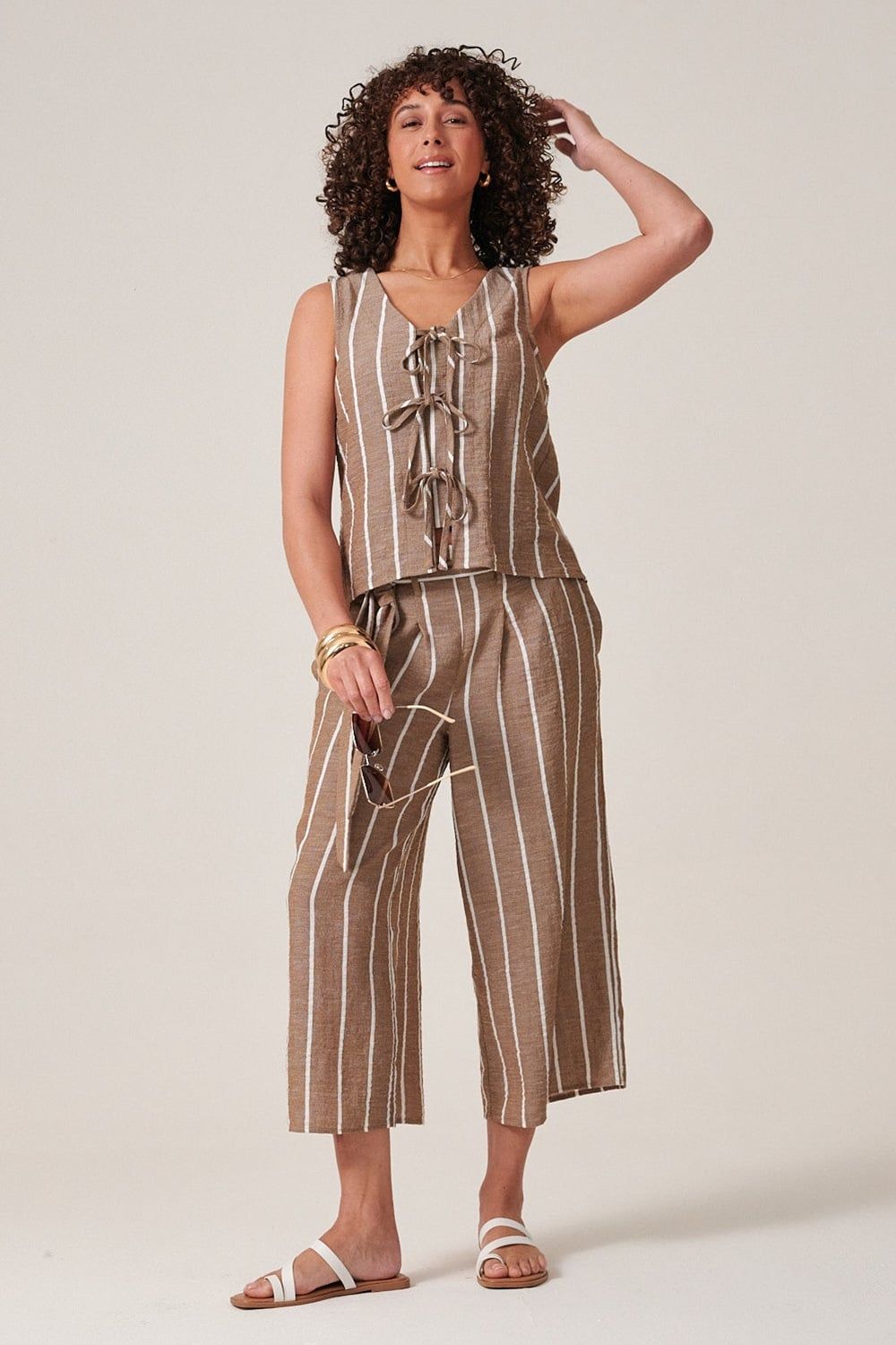 Klass. Striped Wide Leg Cropped Trousers