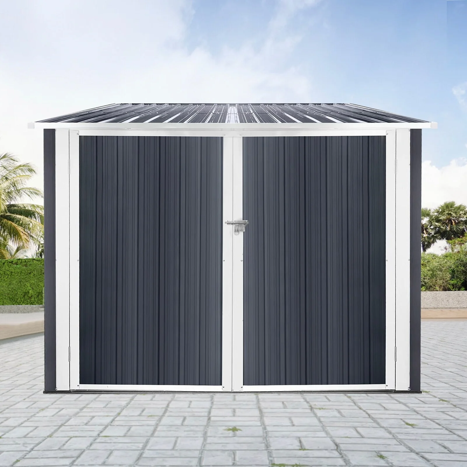 Outdoor Bike Shed Rustproof Steel Storage Shed with Adjustable Tracks All-Weather Garden Shed for Backyard