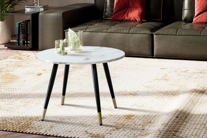 Stolik Kawowy 60x60 Marmur Okrągły Metalowy Stolik Salon Sofa