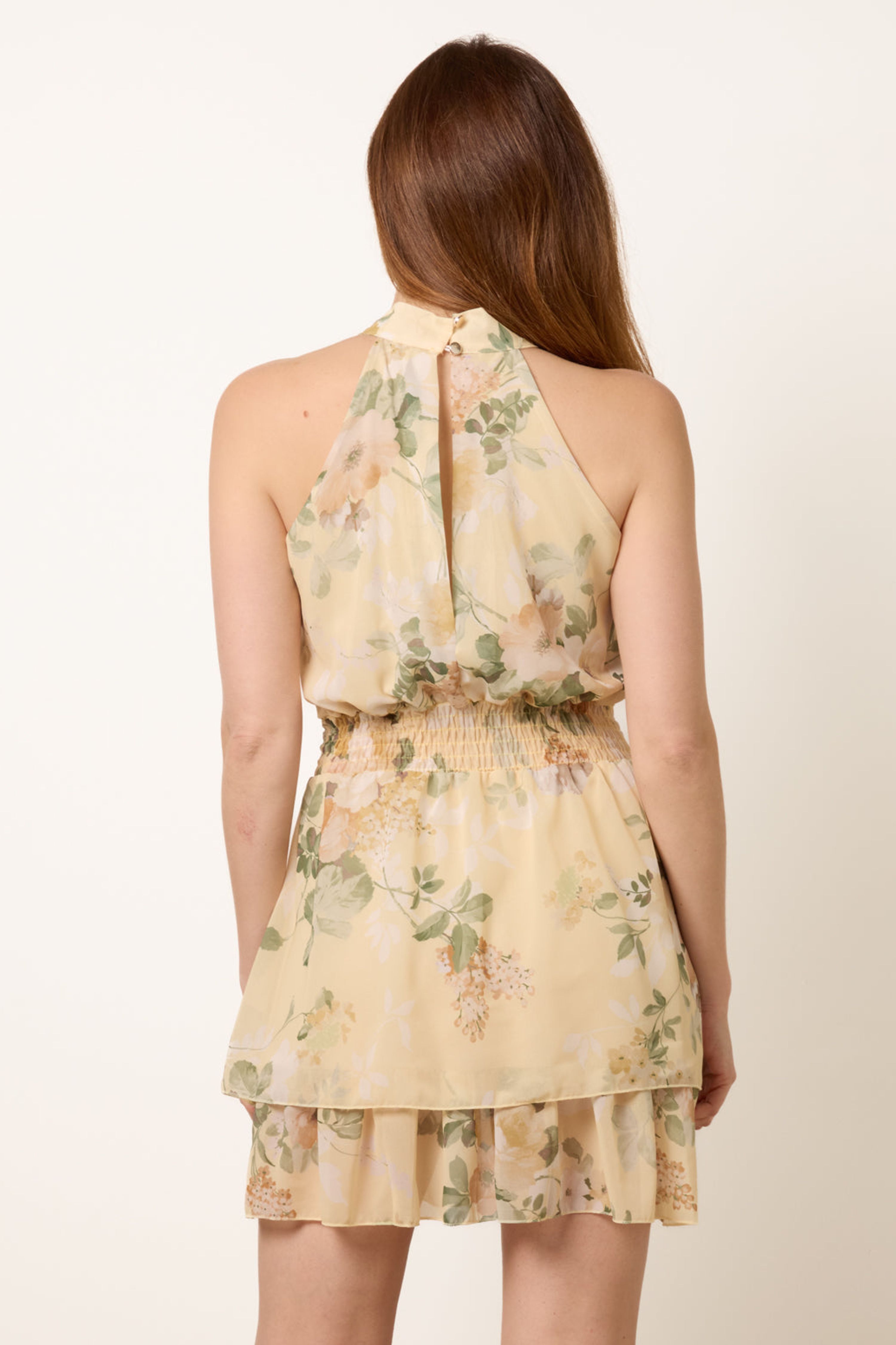 Blue Vanilla Lemon High Neck Tiered Mini Occasion Dress