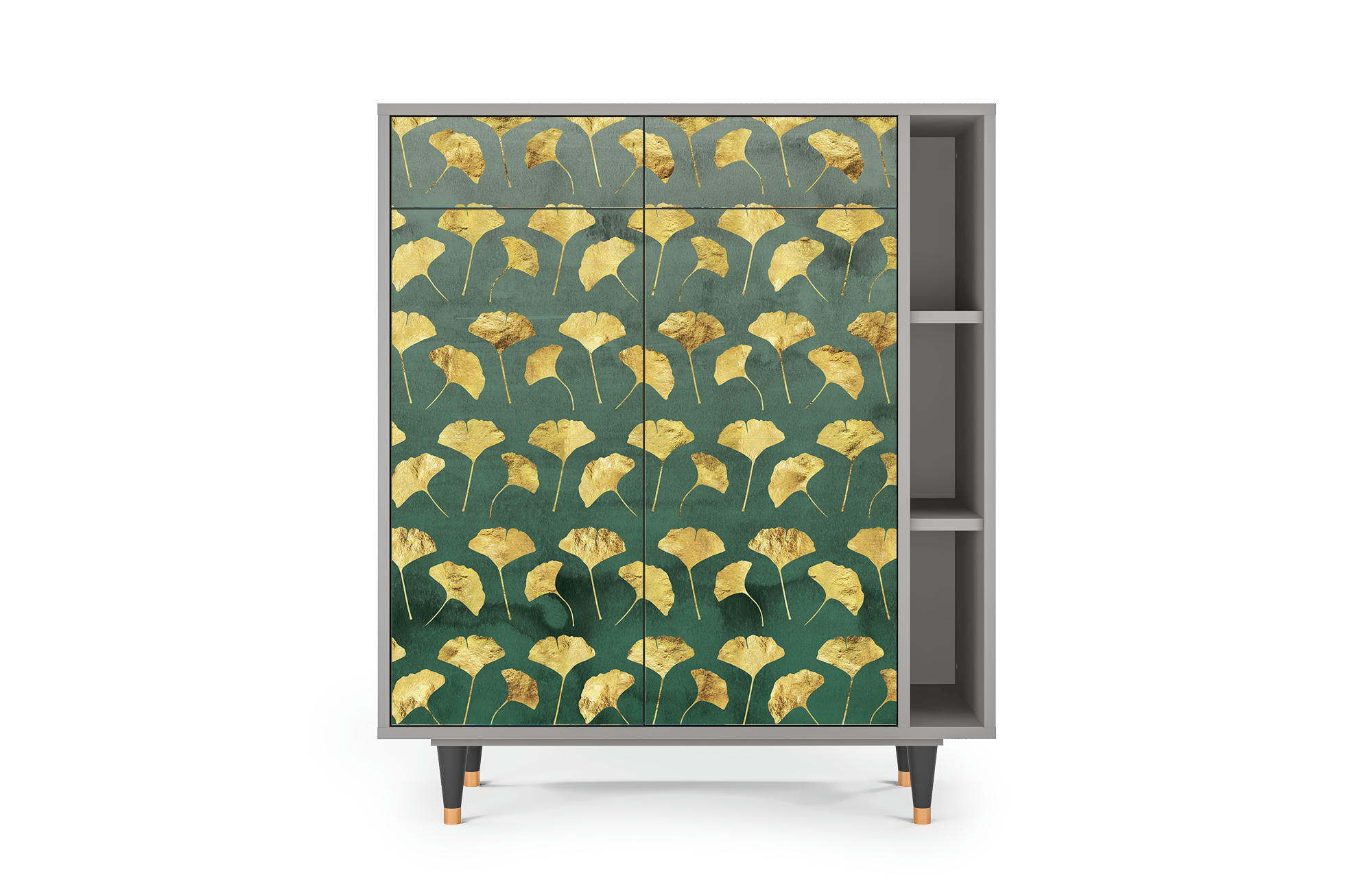 GINGKO LEAVES - Buffet  vert et jaune 2 tiroirs et 2 portes L 94 cm
