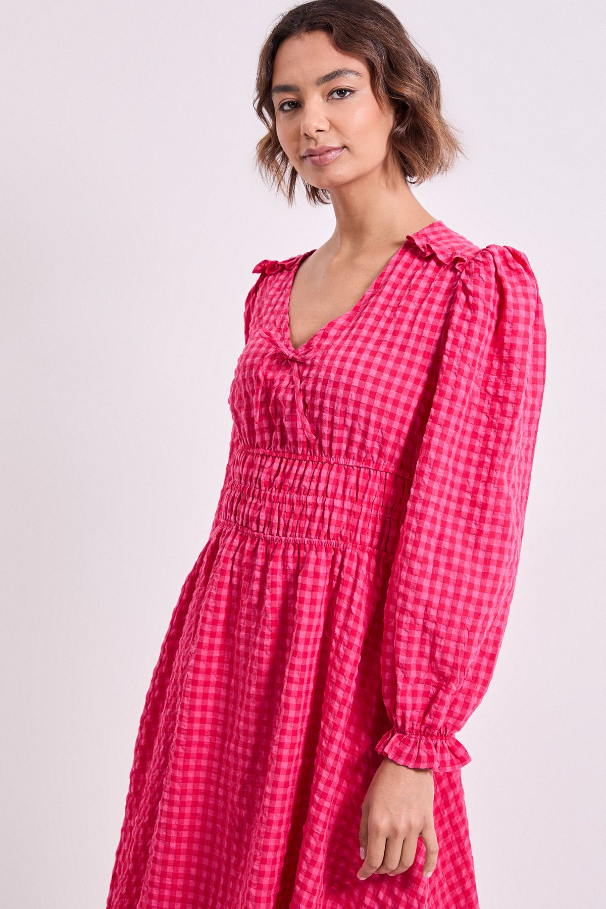 Dorothy Perkins Shirred Waist Tie Detail Gingham Midaxi Dress