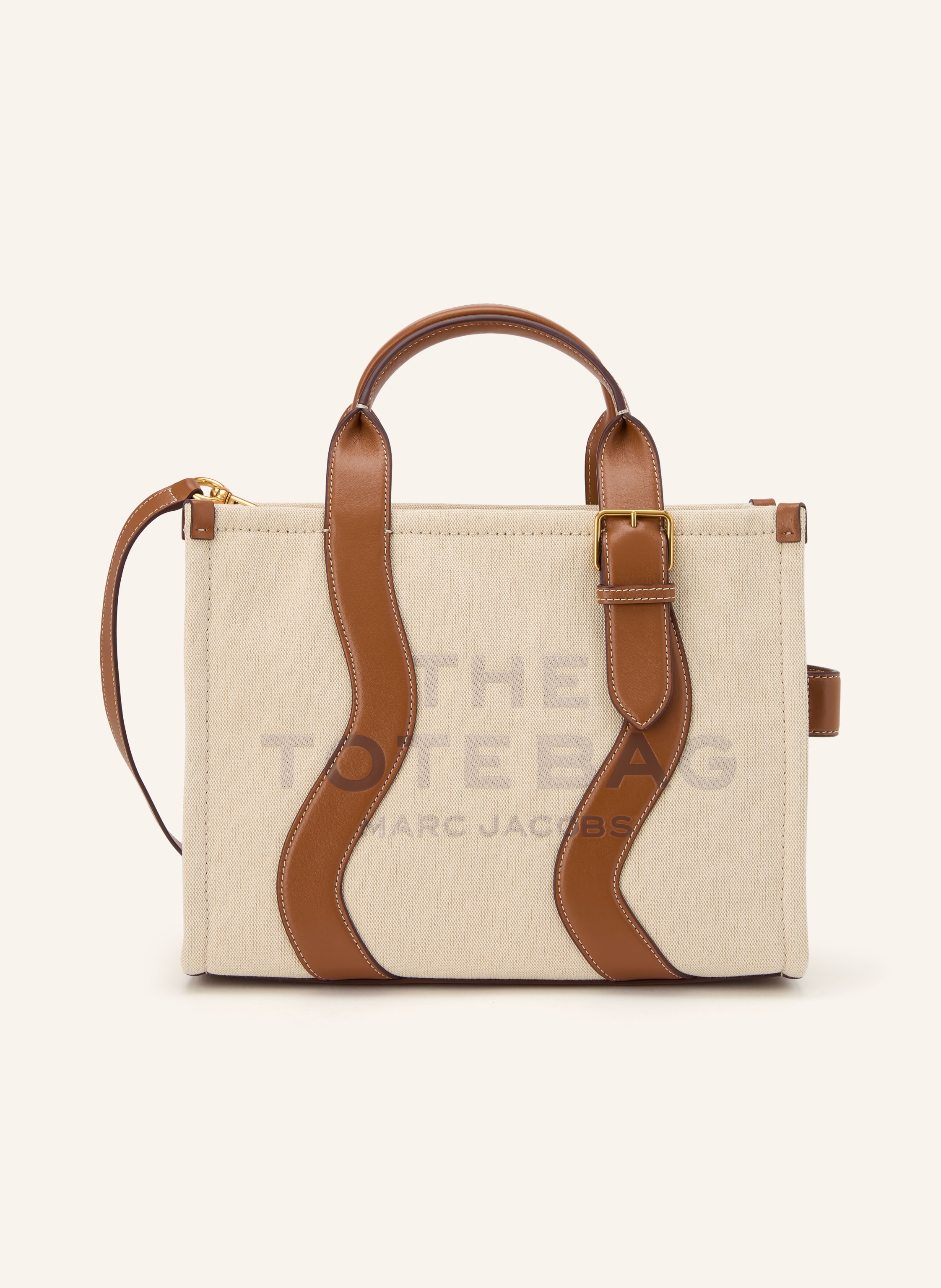 MARC JACOBS Shopper THE MEDUM CANVAS TOTE WAVY STRIPES LEATHER