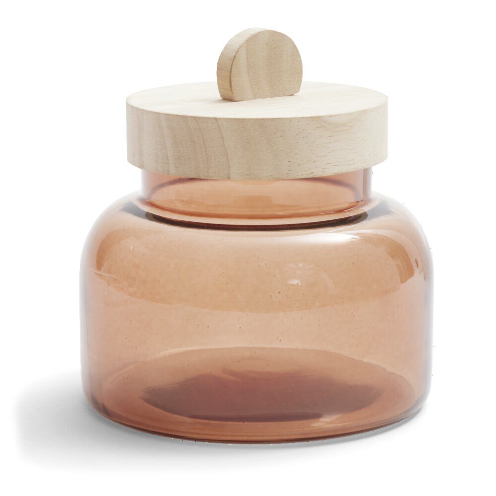 BoÎte en verre marron   couvercle bois Ø12xH16cm