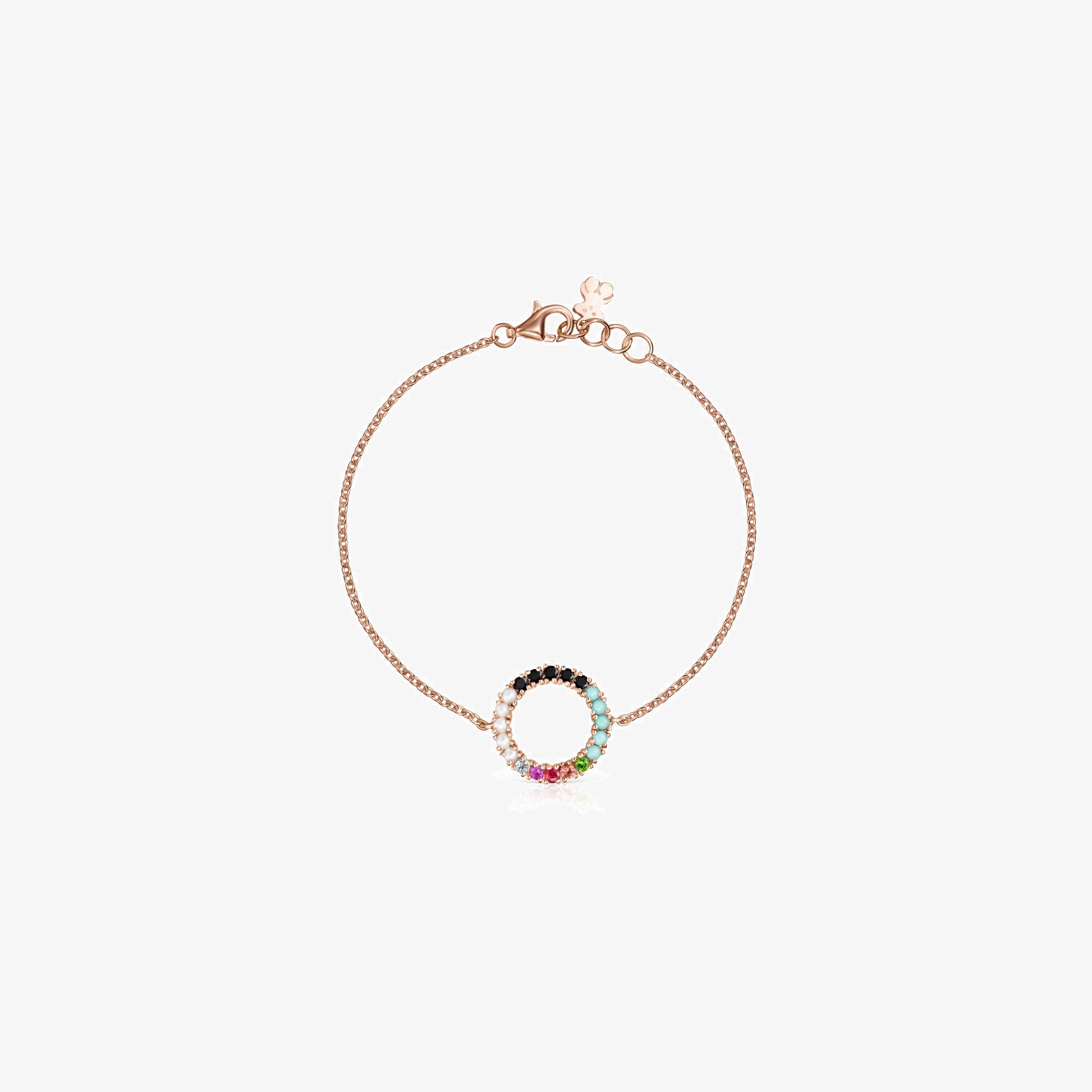 Pulsera disco con baño de oro rosa 18 kt sobre plata y gemas Straight