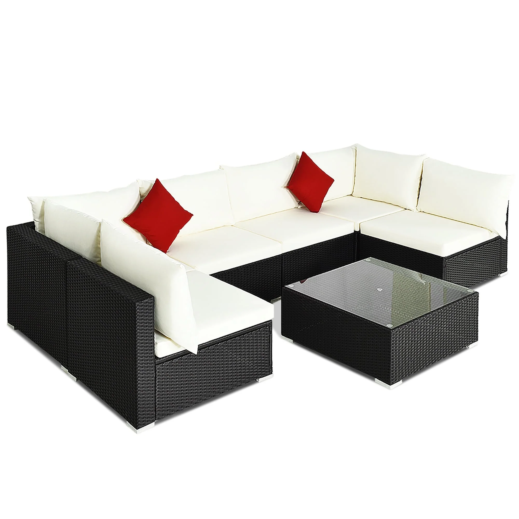 7 PCS Patio Furniture Set Outdoor Conversation Set with Coffee Table