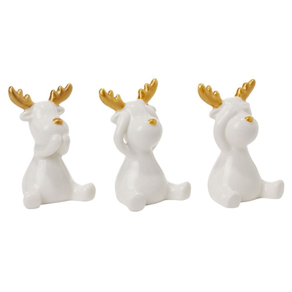 Renne en céramique blanc à poser blanc et doré H7cm x3