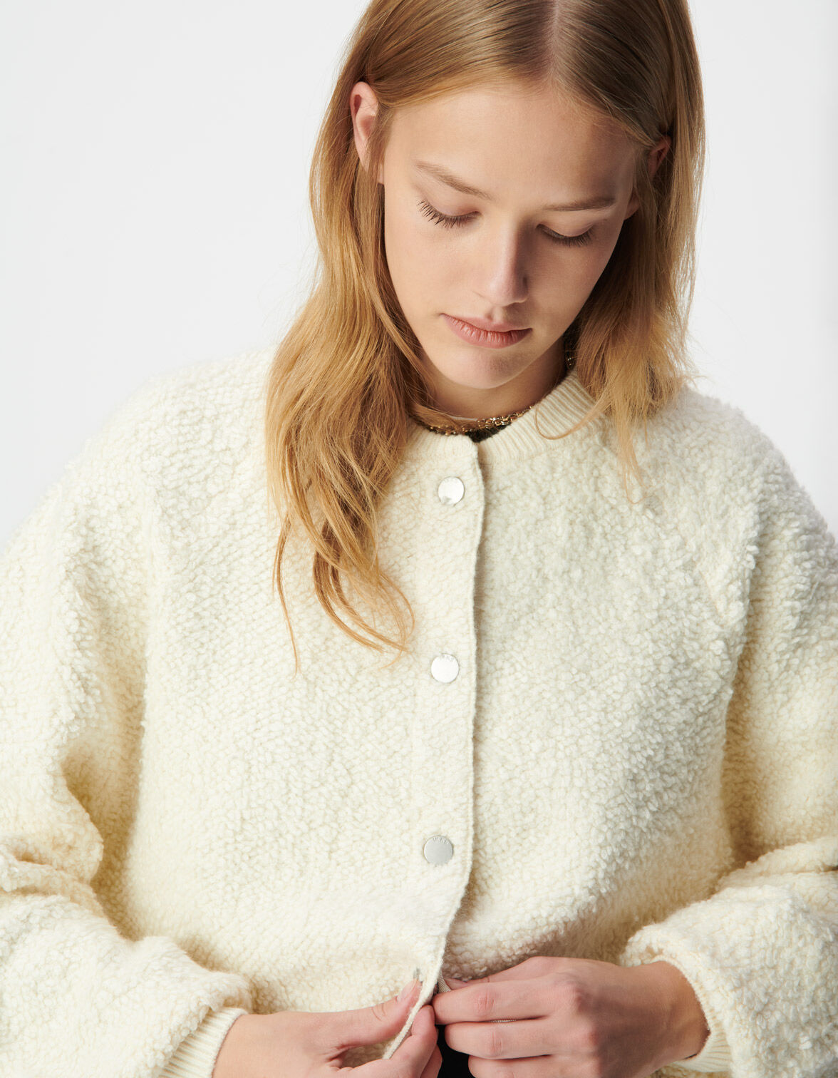 Cardigan blanc maille bouclette Femme