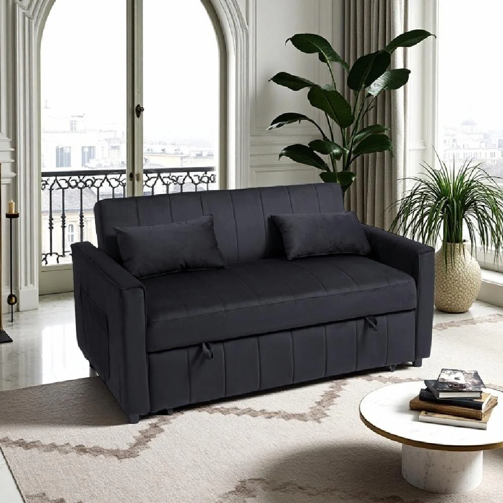 Pull-Out Sofa Bed - Adjustable Velvet Couch with Pillows