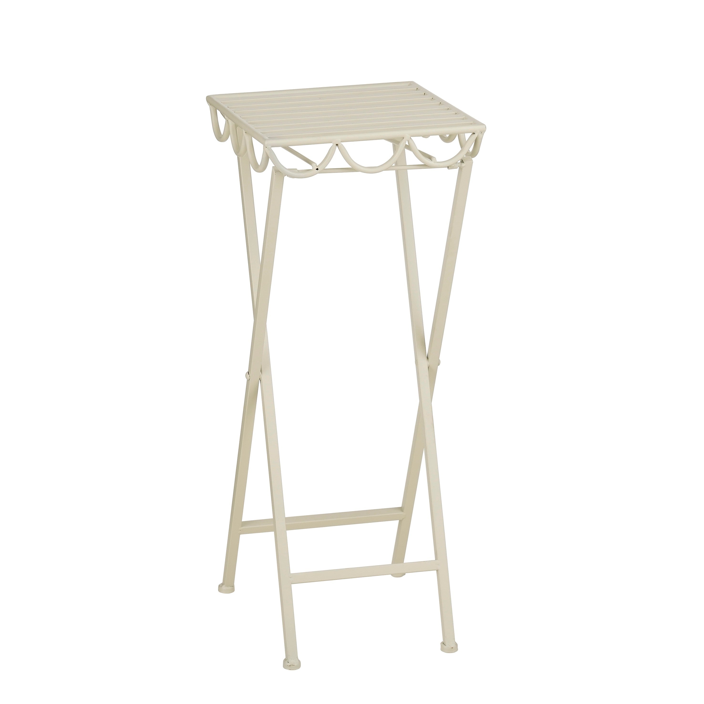 Mica Decorations Rosalie Planttafel voor Buiten - Plantenstandaard voor Kamerplanten 68 x 28cm - Inklapbaar - IJzer - Offwhite
