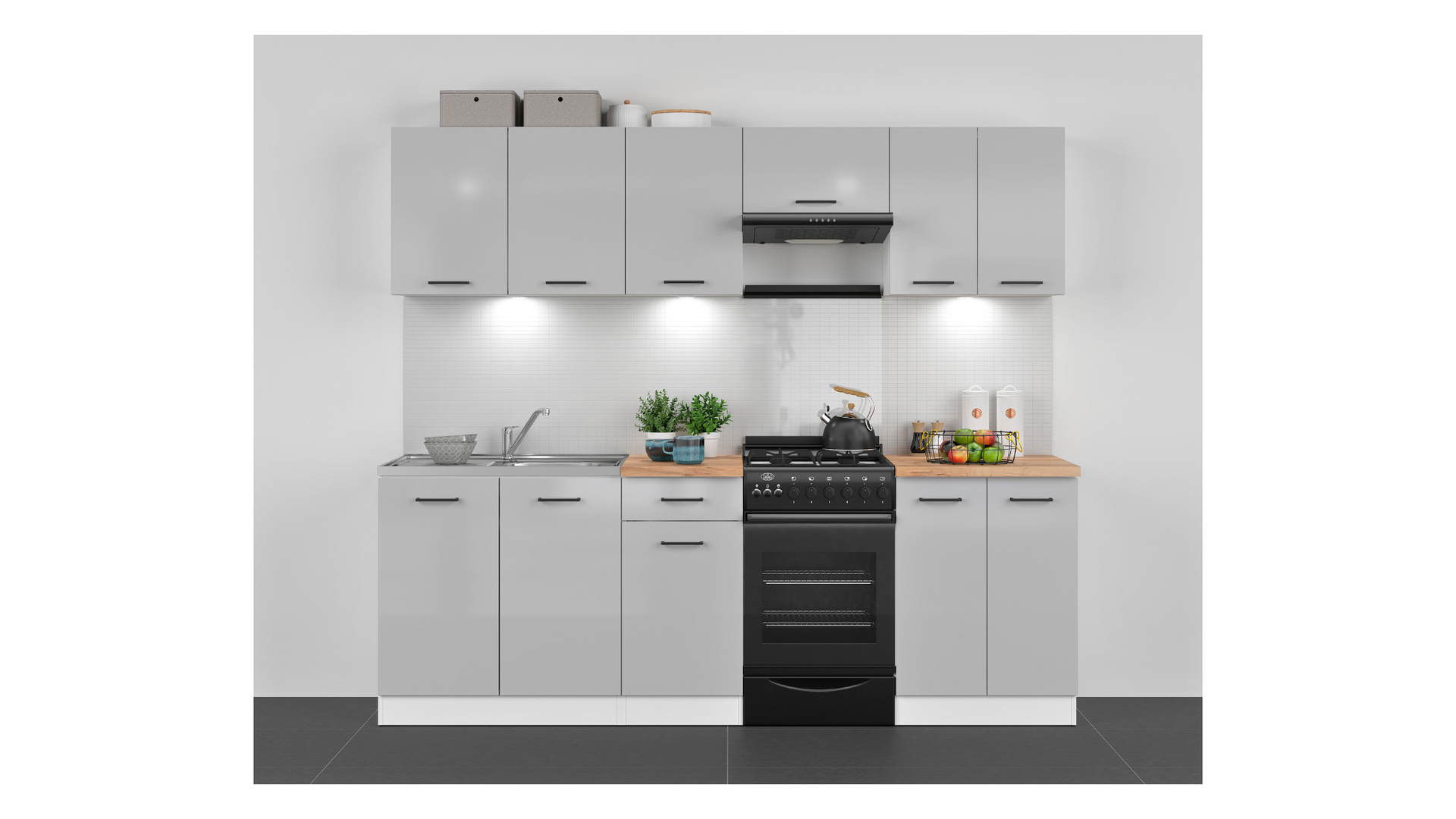 Komplet kuchenny Junona Line 230 cm jasny szary połysk bez blatu