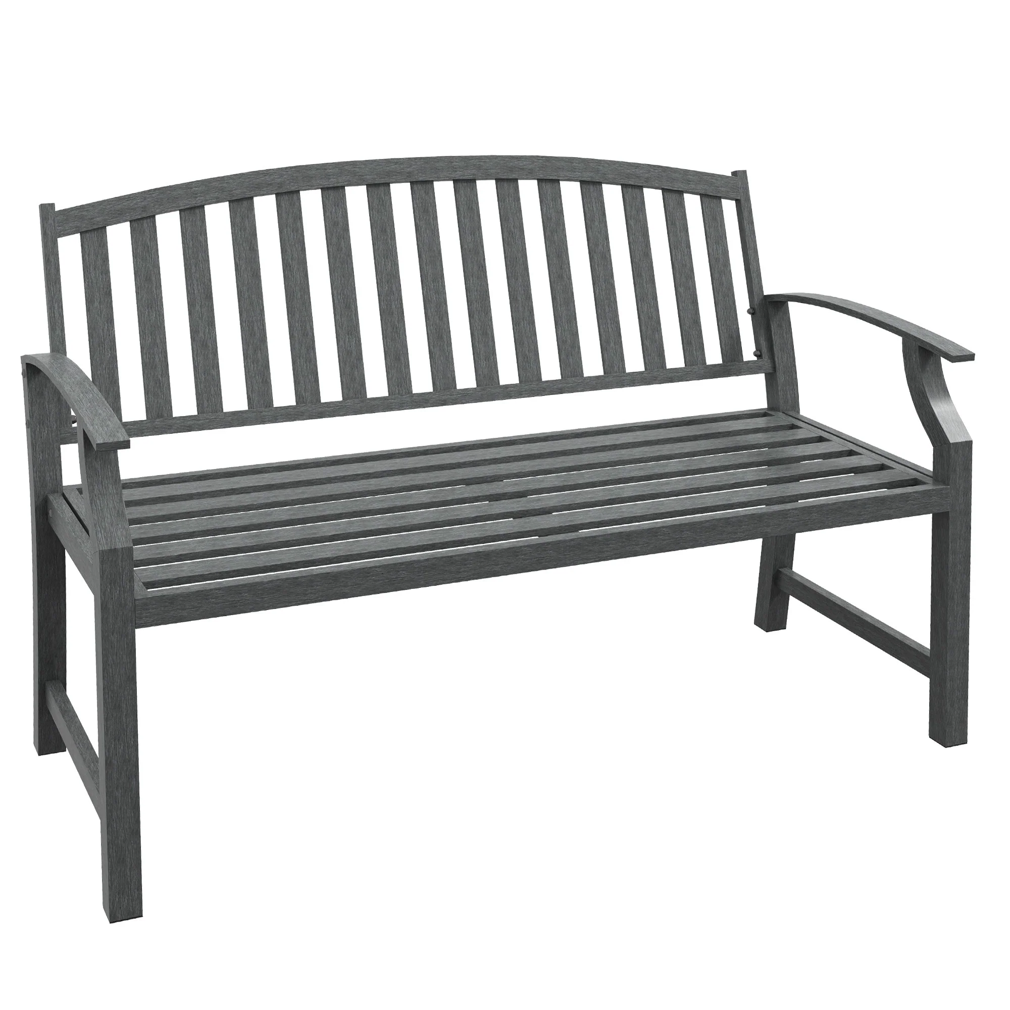 Outsunny 46 Outdoor Garden Bench, Metal Bench, Wood Look Slatted Frame Furniture for Patio