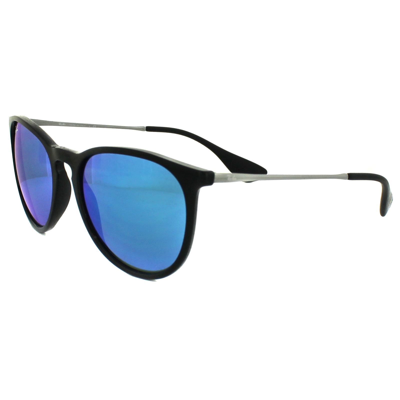 Ray-Ban Round Black & Gunmetal Blue Mirror Sunglasses