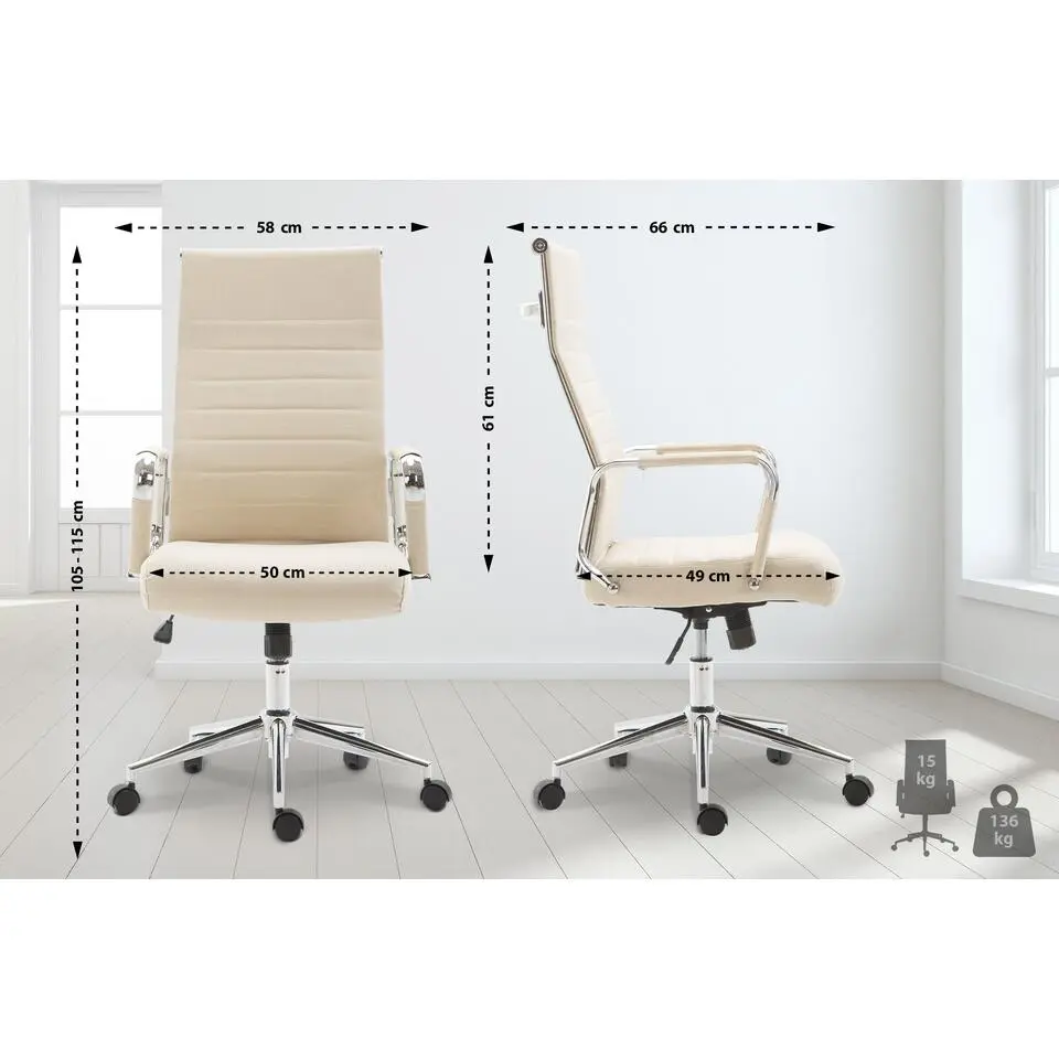 CLP Bureaustoel Kolumbus chroom Frame - Stof - creme