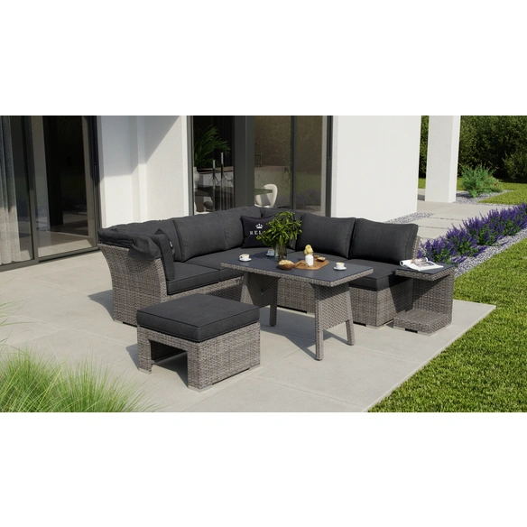 Dining-Lounge »Trivor«, 4 Sitzplätze, Polyester/Aluminium/Polyrattan/Glas, inkl. Auflagen