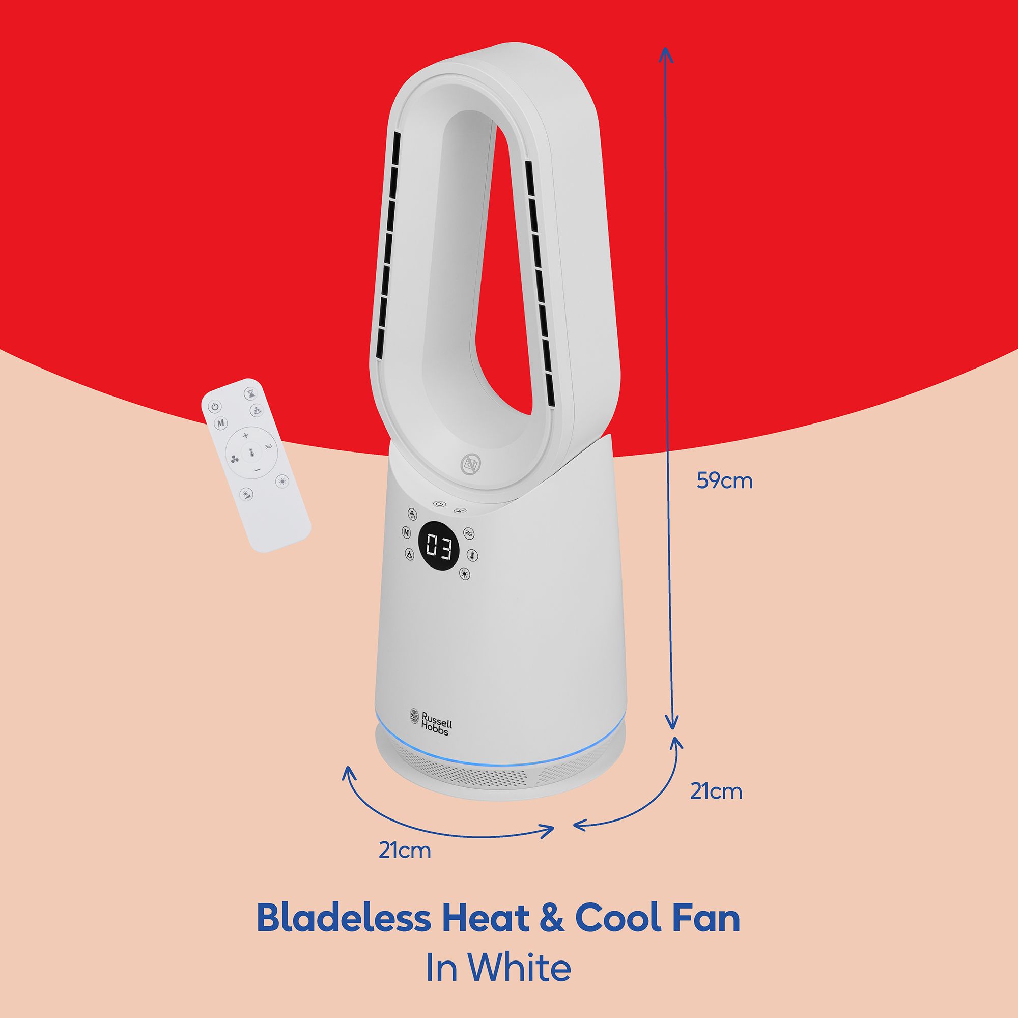 Russell Hobbs Bladeless Fan Electric Cooling and Heater with 9 Speeds RHCBLDL3IN1