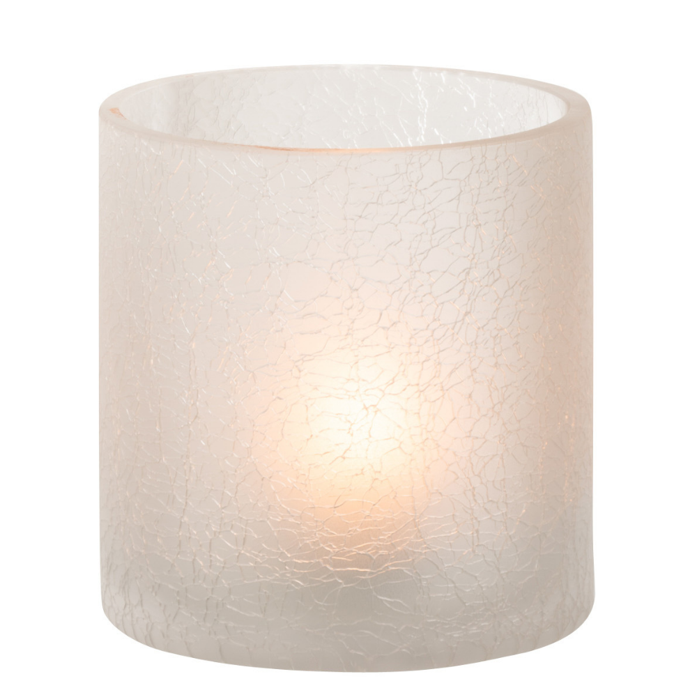 J-Line windlicht Cilinder Craquelé - glas - wit - small - 2 stuks