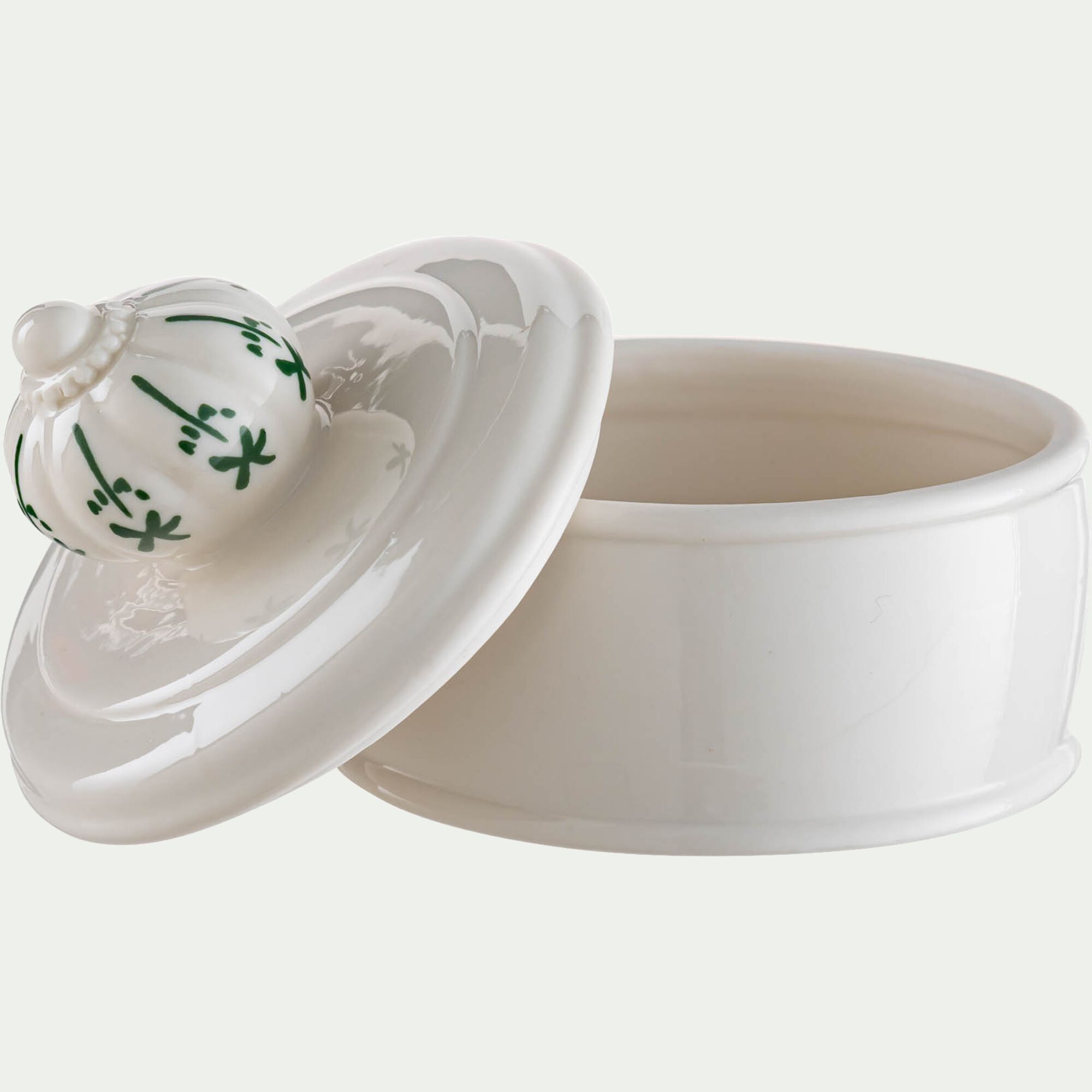 OLMEDO - Boite déco en grès D10xH9,8cm - blanc