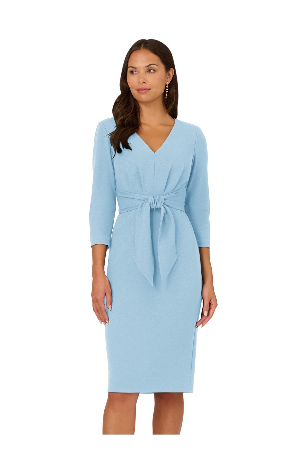 Adrianna Papell Tie V Neck Knit Crepe Dress