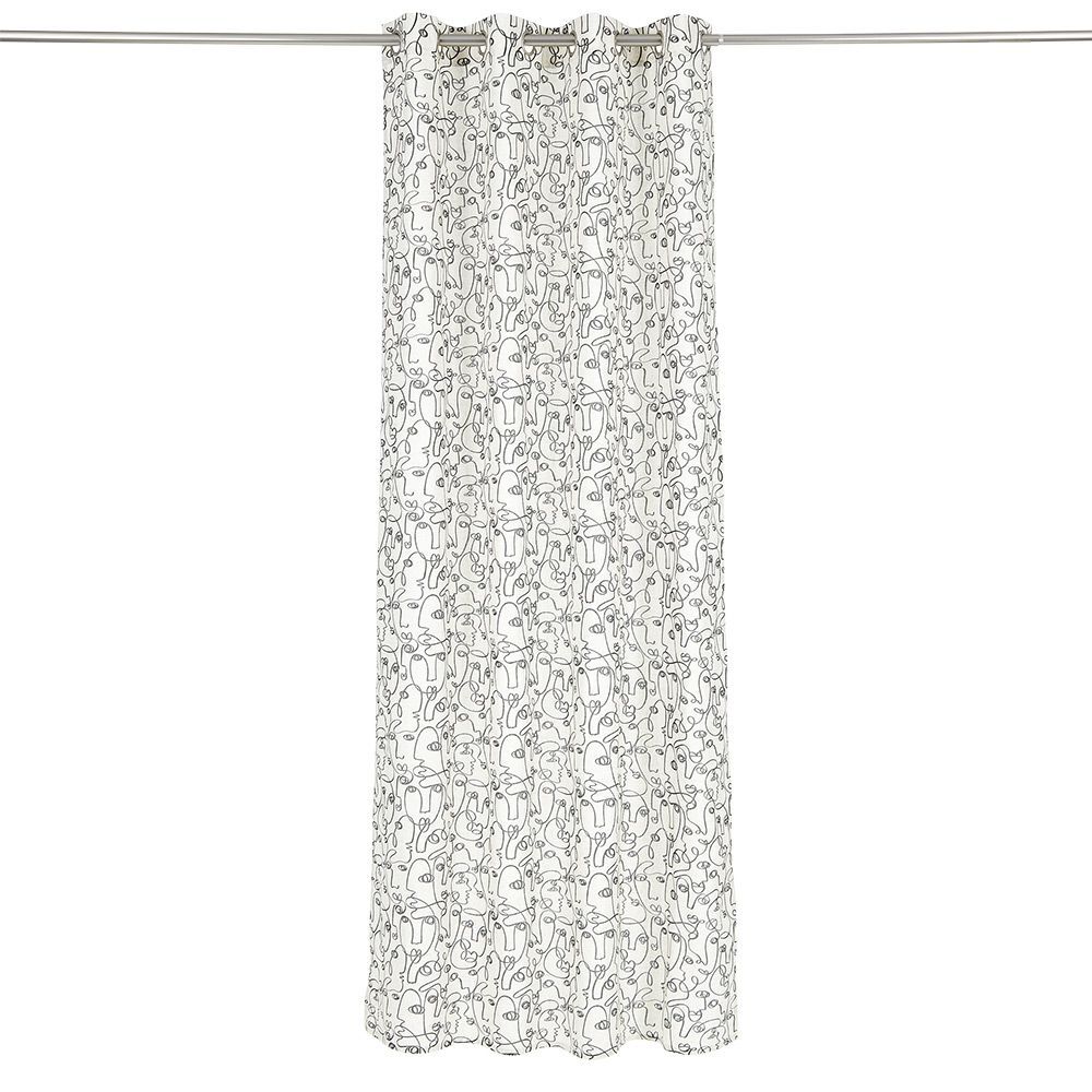 Rideau beige imprimé visage lin et polyester 140x240cm