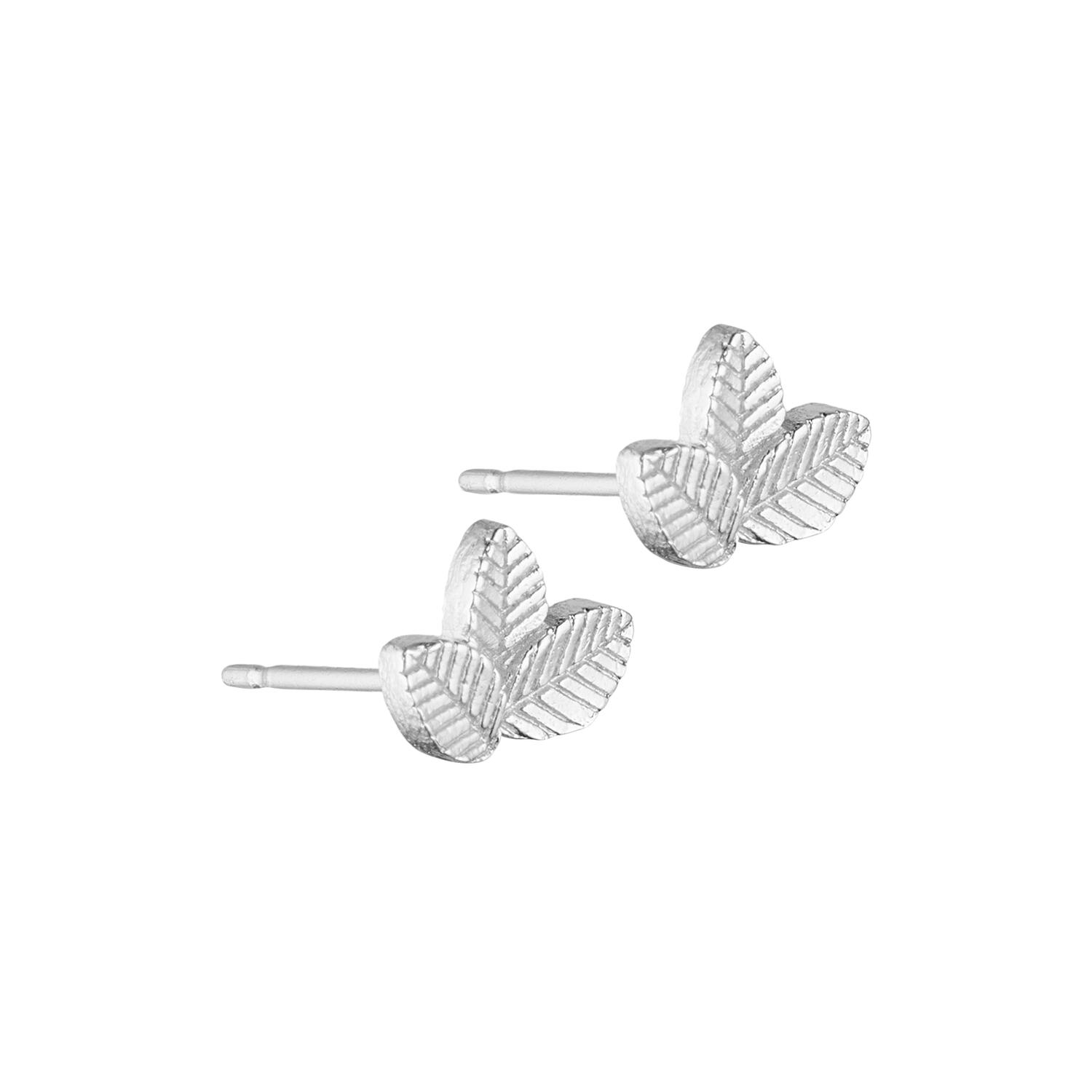 Dahlia post ørering m. blade, sølvbelagt