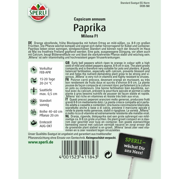 Paprika »Milena«, frühreifende Sorte, kompakter Wuchs