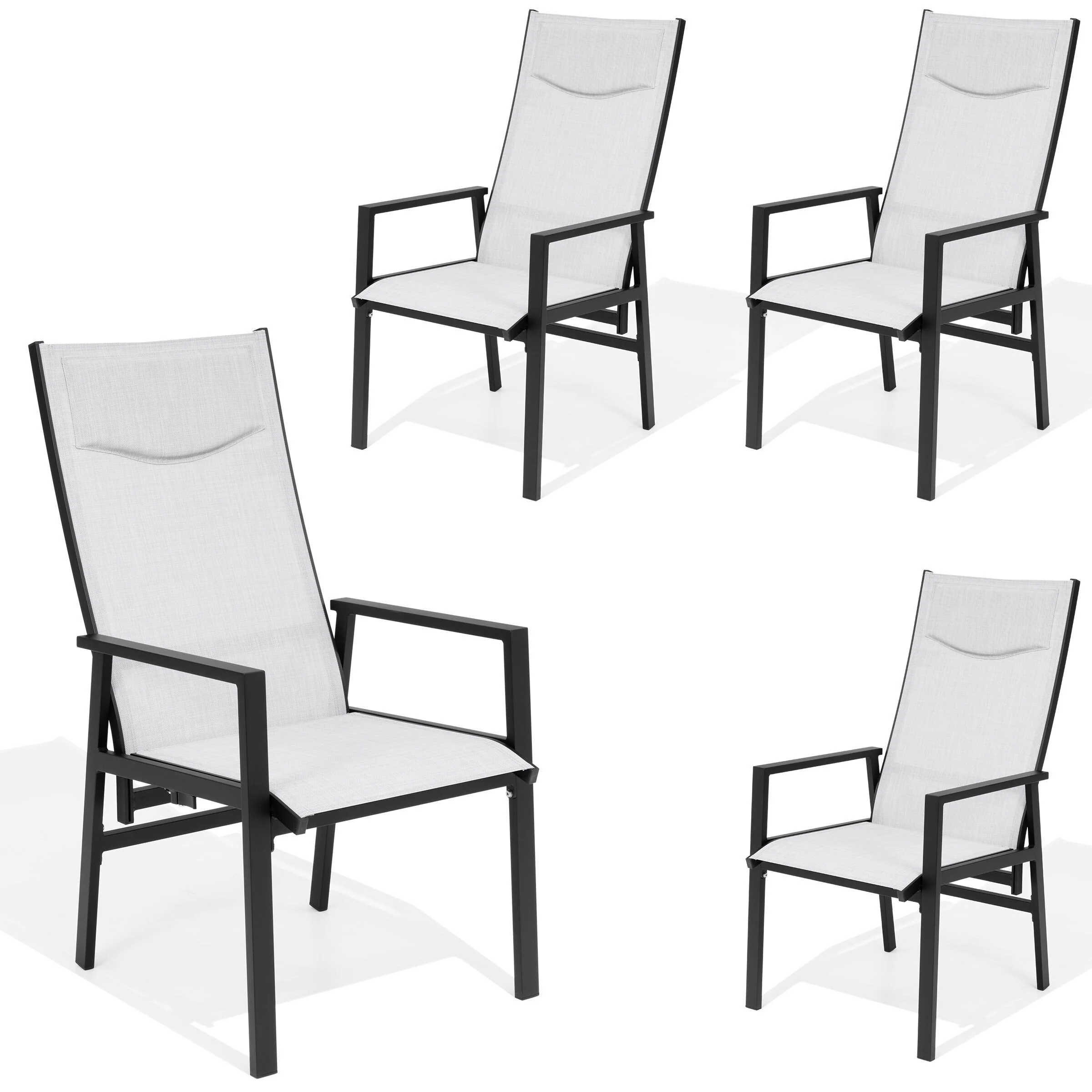 Patio Aluminium Folding Dining Chairs with Pneumatic Angle Adjustable Back
