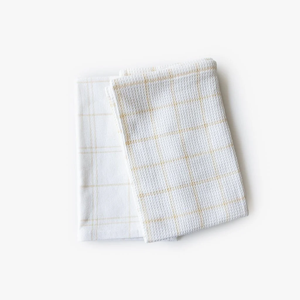 Conjunto de dois panos de Cozinha Xadrez Bege e Branco EVERYDAY