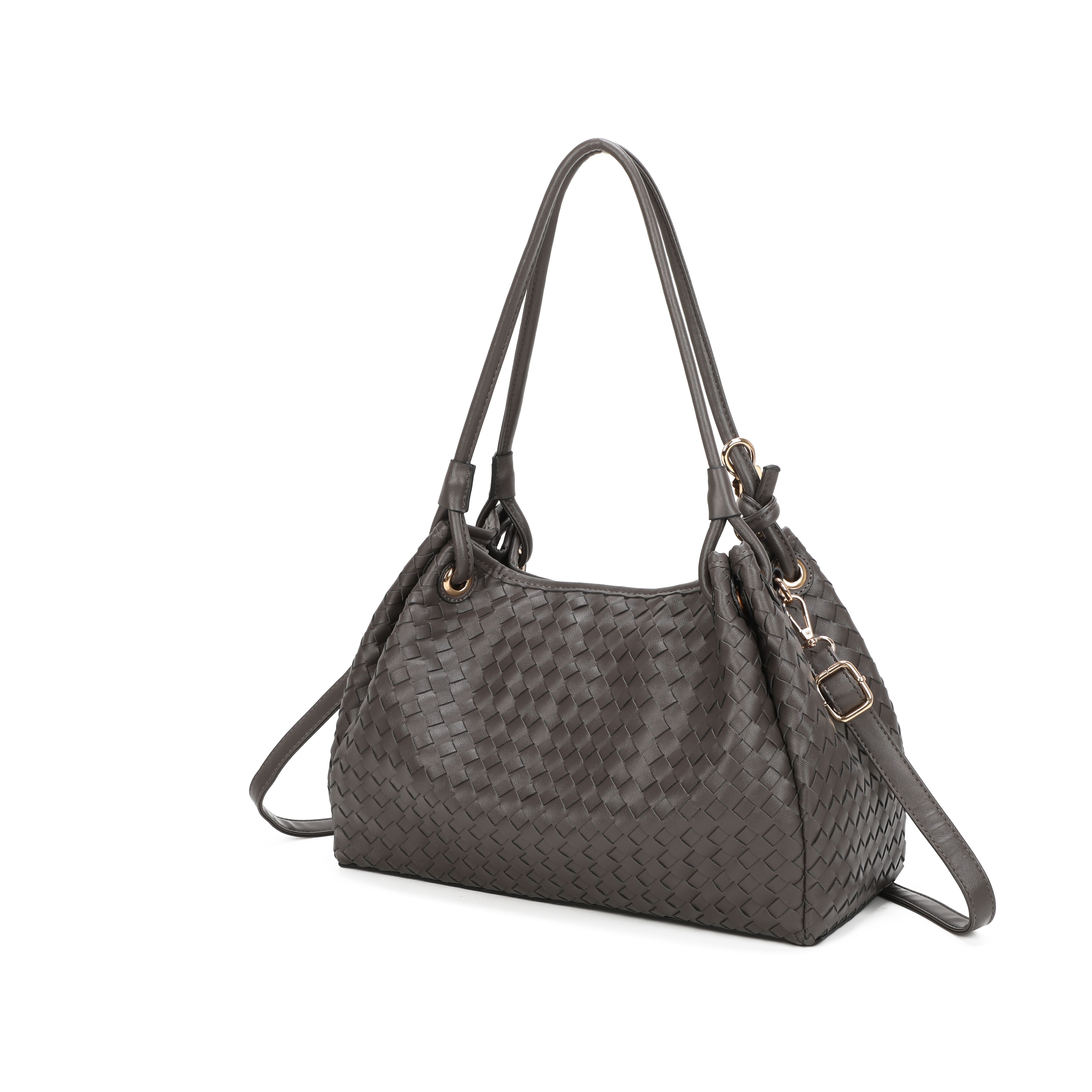 JFY 3 Compartments Weaved Pattern Two Handles Shoulder Bag