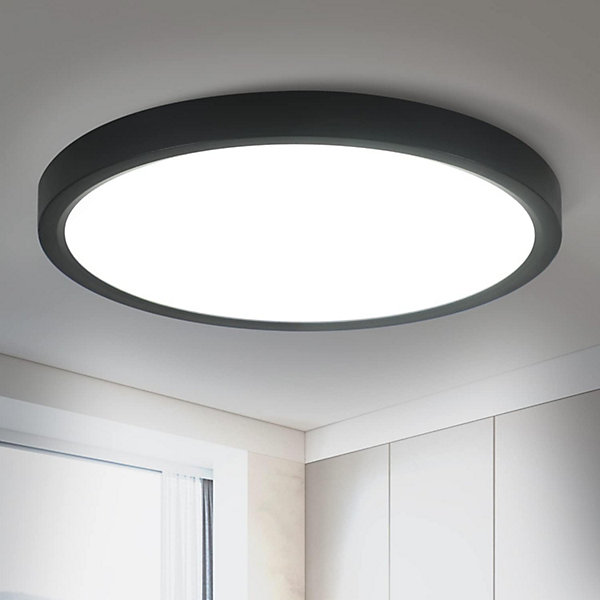 NETTLIFE Plafonnier LED plafonnier plat 22cm lampe salle de bain blanc froid lampe chambre noir 15W IP44