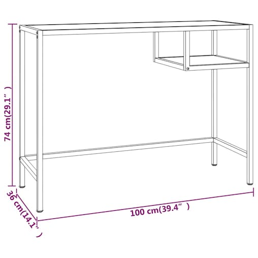 NNEVL Computer Desk Black Marble 100x36x74 cm Tempered Glass