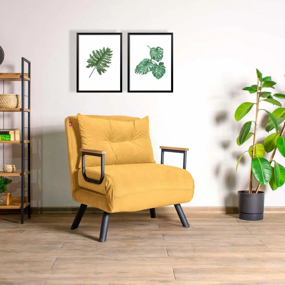 Sando 1-zits slaapbank - Metalen frame - Mosterd